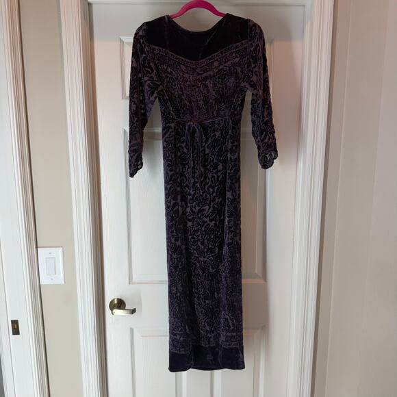Carol Anderson Purple Burnout Velvet Floral Midi Dress Size XS Boho Gypsy Hippie - Picture 2 of 6